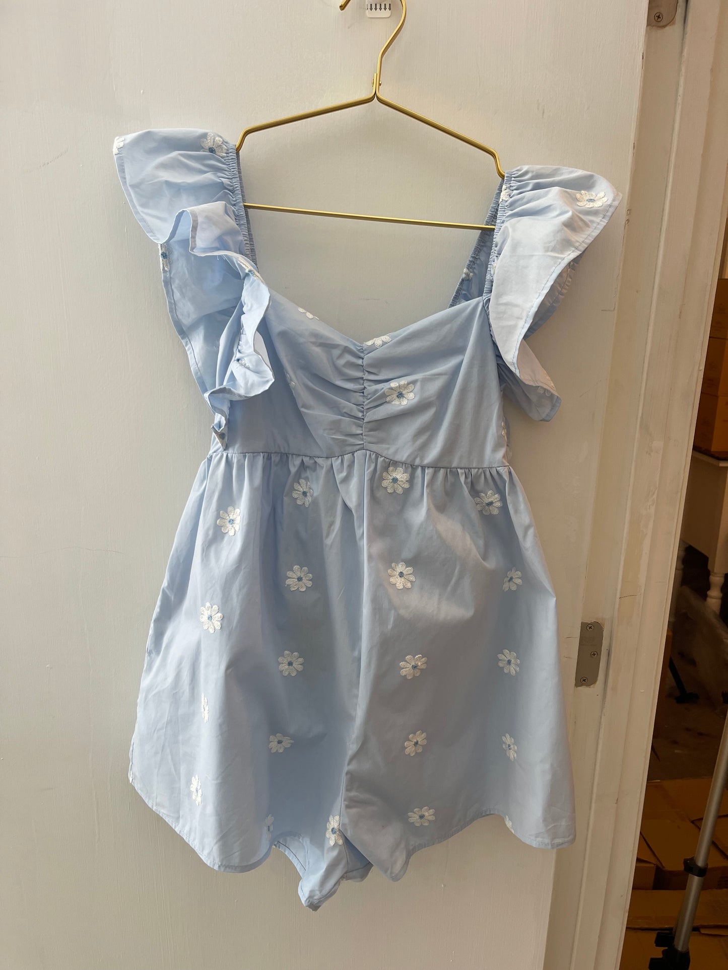 MAIN STRIP - Ruffle Shoulder Shirring Babydoll Romper