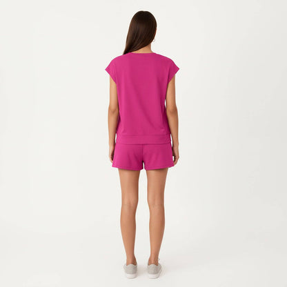Short Sleeve Lounge Top and Shorts Set with Relaxed Fit