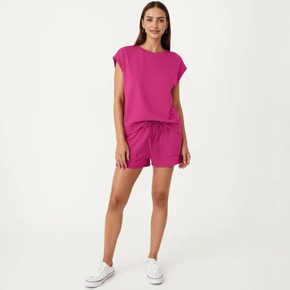 Short Sleeve Lounge Top and Shorts Set with Relaxed Fit