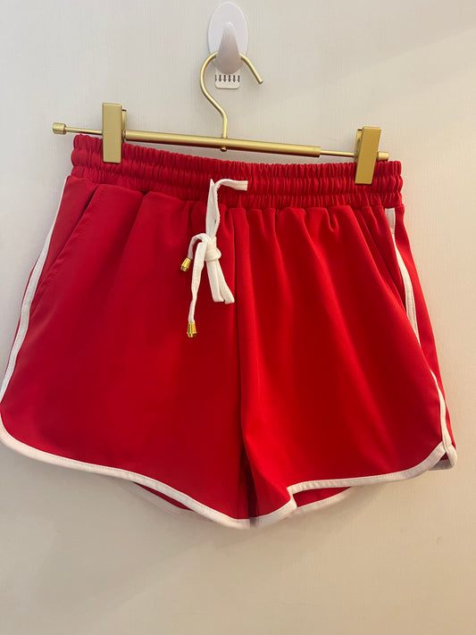 Red And White Drawstring Shorts