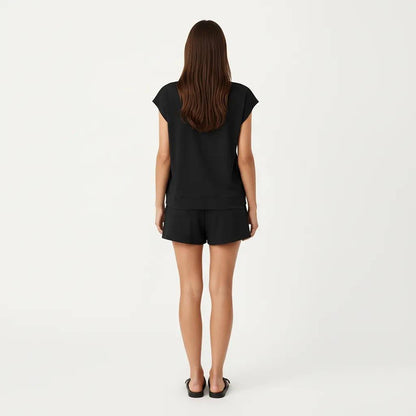 Short Sleeve Lounge Top and Shorts Set with Relaxed Fit