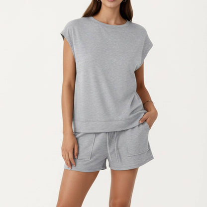 Short Sleeve Lounge Top and Shorts Set with Relaxed Fit