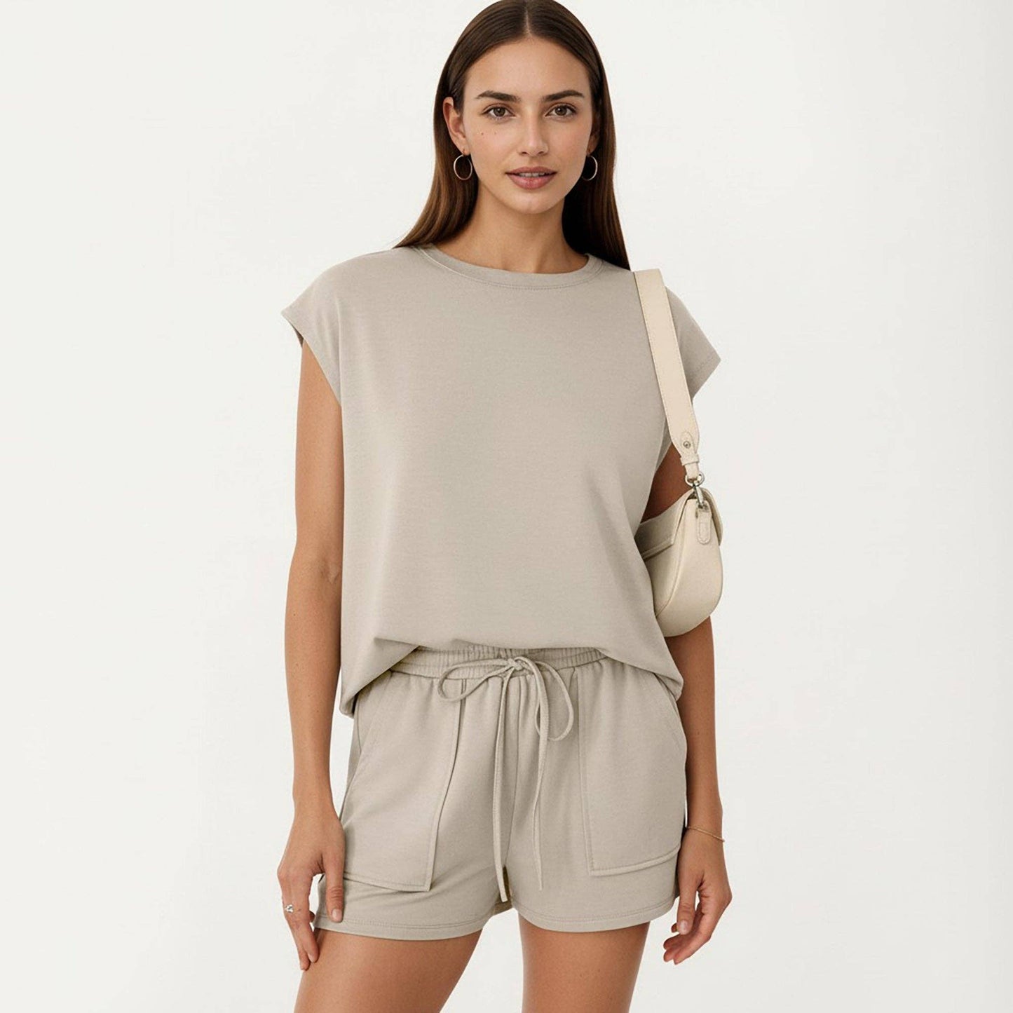 Short Sleeve Lounge Top and Shorts Set with Relaxed Fit