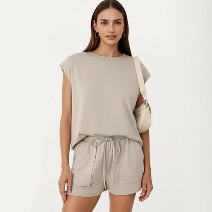 Short Sleeve Lounge Top and Shorts Set with Relaxed Fit