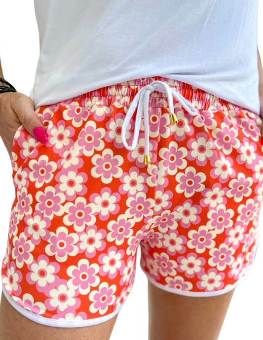 Far Out Floral Drawstring Everyday Shorts